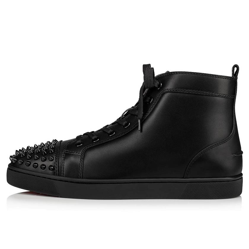 Men's Christian Louboutin Lou Spikes Calf High Top Sneakers - Black [1847-630]